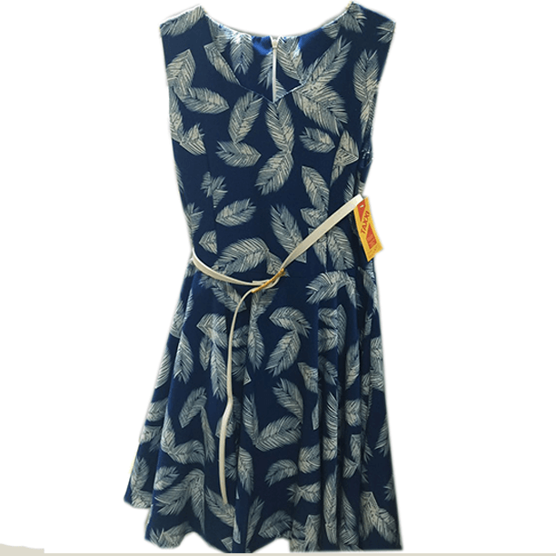 Blue Feather Dress with Belt